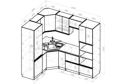 Кухонный гарнитур Ноктюрн оптима, 180х240 см 